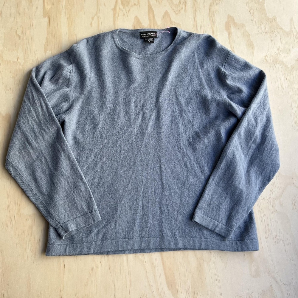 Vintage Banana Republic Sweater Mens XL Gray Merino Wool Crewneck Hong Kong